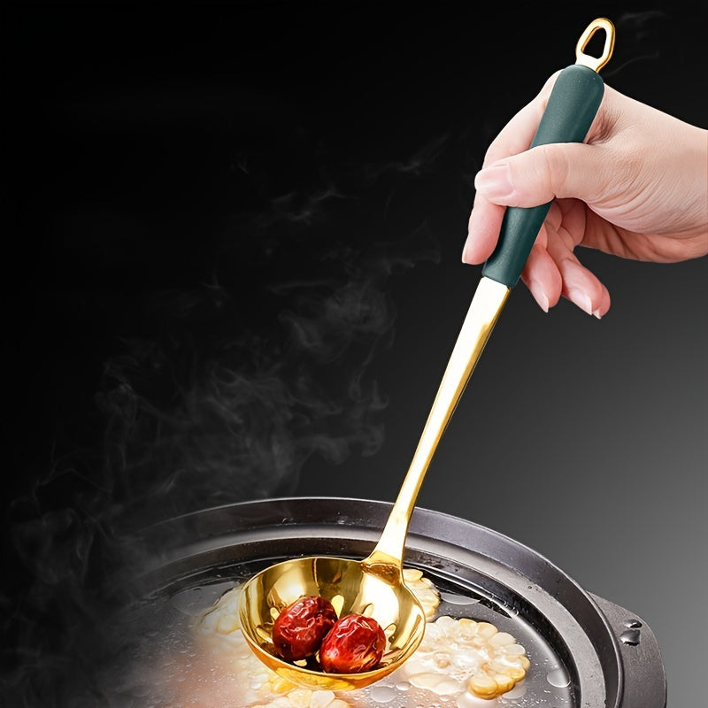 1 Piece Stainless Steel Silicone Handle Soup Spoon Hot Pot Spoon