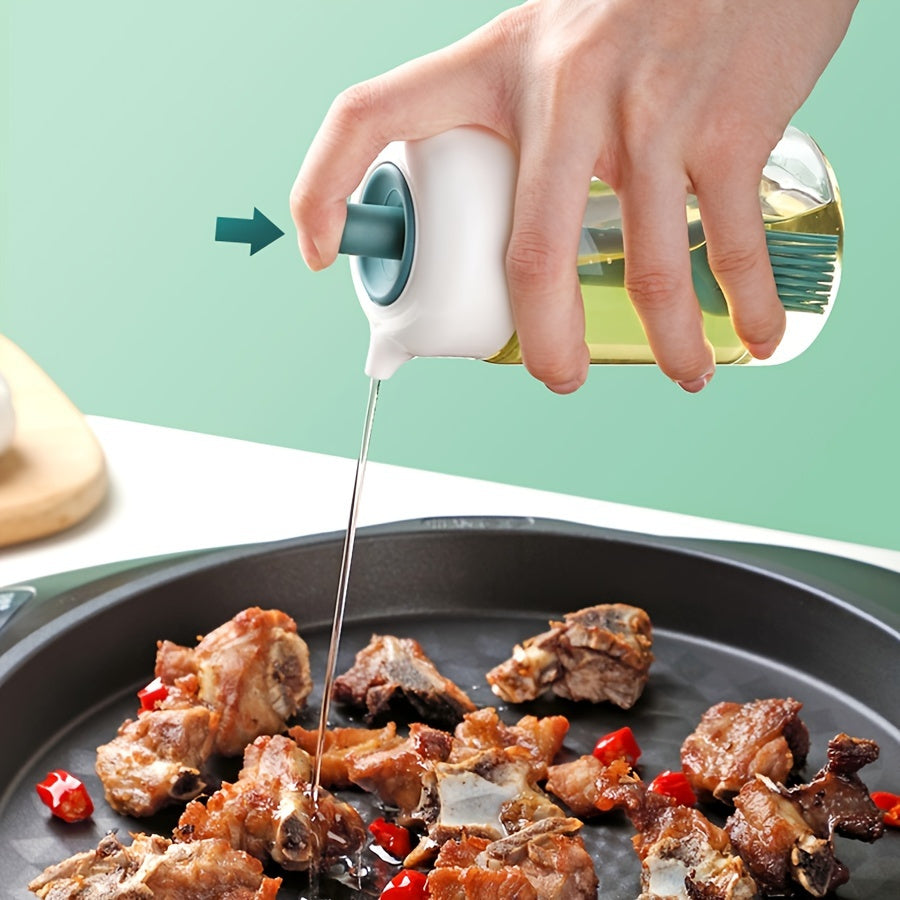 1pc Oil Dispenser; 2 In 1 Wide Opening Bottle With Silicone Brush; Glass Condiment Bottles For Kitchen Cooking; BBQ; Baking