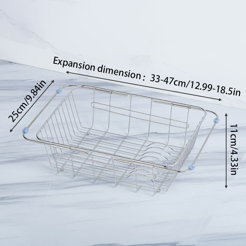 1pc Drain Rack; Drain Basket; Stainless Steel Kitchen Basket; Home Utensil Holder; Sink Basket; Retractable Sink Rack Suitable For Rectangular Sink Bowl Plate Organizer Storage