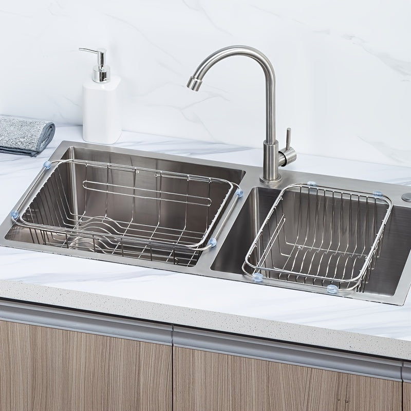 1pc Drain Rack; Drain Basket; Stainless Steel Kitchen Basket; Home Utensil Holder; Sink Basket; Retractable Sink Rack Suitable For Rectangular Sink Bowl Plate Organizer Storage