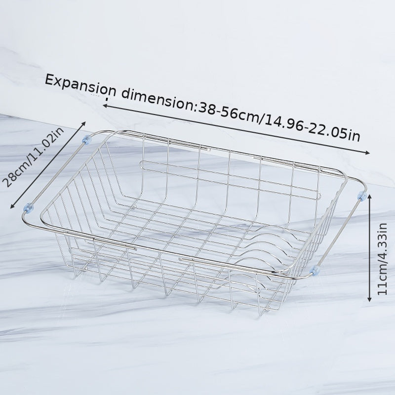 1pc Drain Rack; Drain Basket; Stainless Steel Kitchen Basket; Home Utensil Holder; Sink Basket; Retractable Sink Rack Suitable For Rectangular Sink Bowl Plate Organizer Storage