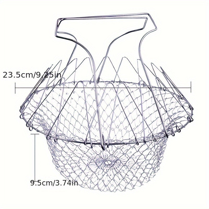 1pc; Frying Basket; Stainless Steel Frying Basket; Kitchen Foldable Steam Rinse Strain; Household Fry Basket Strainer; Kitchen Cooking Tool For Fried Food