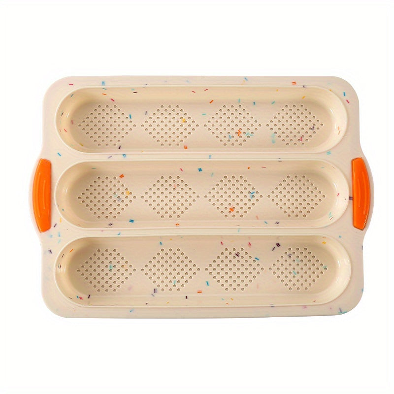 1pc; Silicone Baguette Pan; French Bread Baking Pan; Perforated 3 Loaves Baguettes Bakery Tray; Baking Tools; Kitchen Gadgets; Home Kitchen Items