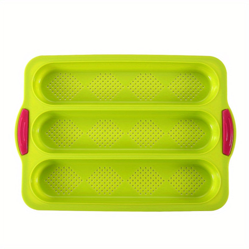 1pc; Silicone Baguette Pan; French Bread Baking Pan; Perforated 3 Loaves Baguettes Bakery Tray; Baking Tools; Kitchen Gadgets; Home Kitchen Items