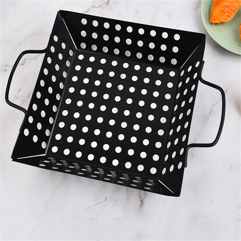 1pc Square Carbon Steel Barbecue Tray Vegetable Fruit Drain Basket Multifunctional Kitchen Tool